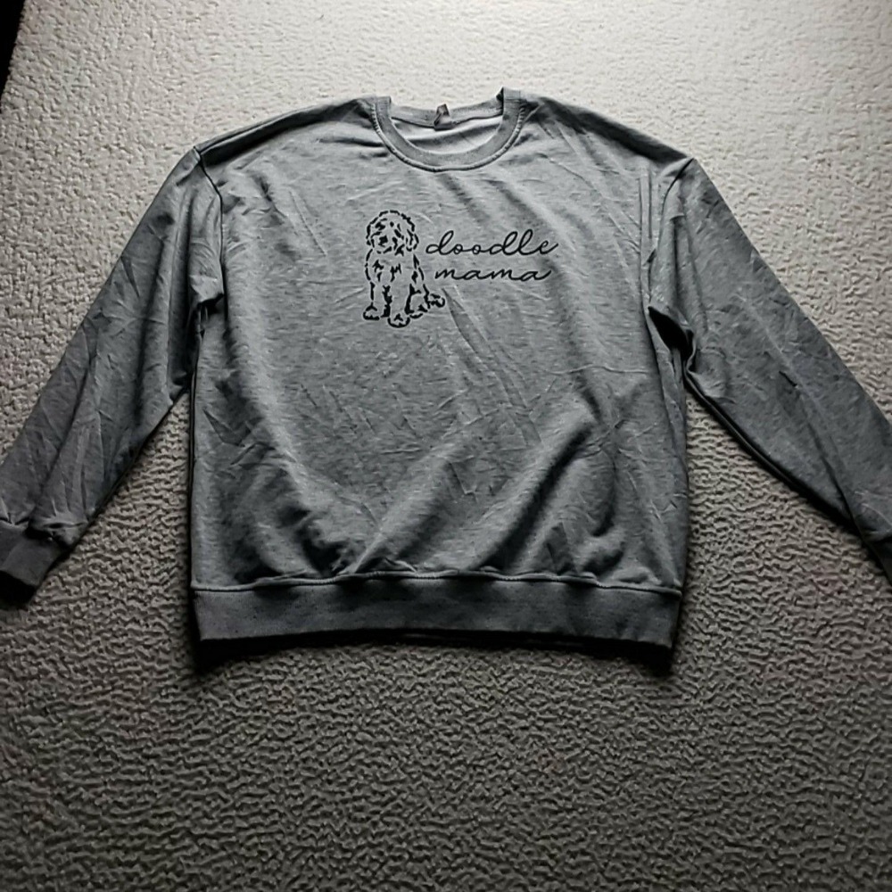 Sweatshirt Womens XXL Gray Doodle Mama Dog Graphic Crew Neck Pullover Cozy